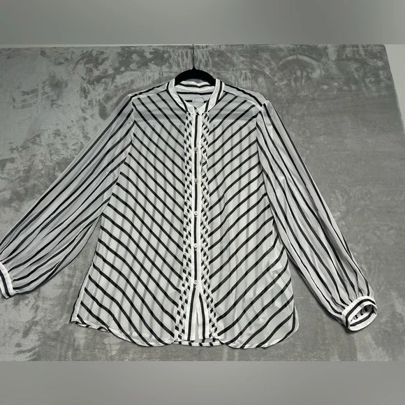 Chico’s Billow Sleeve Blouse Top Sheer Black White Stripe Women’s 12/14 2 - Picture 1 of 9